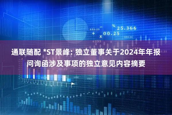 通联随配 *ST景峰: 独立董事关于2024年年报问询函涉及事项的独立意见内容摘要